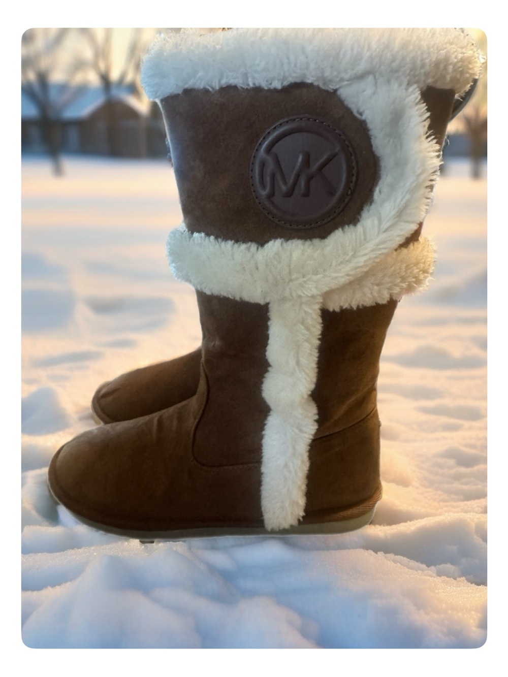 Michael Kors Brown Suede Winter Boots with Cream Shearling Trim